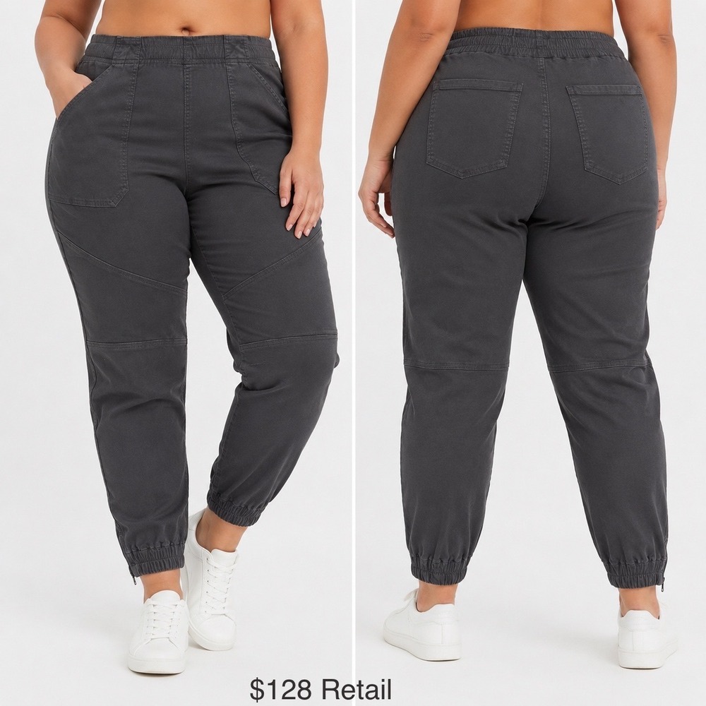 SPANX Stretch Twill Cargo Jogger 2X Gray Pull-On Utility Ankle Zip Gorpcore Moto